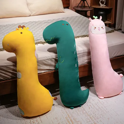 Oreiller de Corps Long en Soie de Glace Rafraîchissante Dinosaure Girafe Alpaga Mignon Coussin Brodé Doux pour Sommeil Canapé Maison