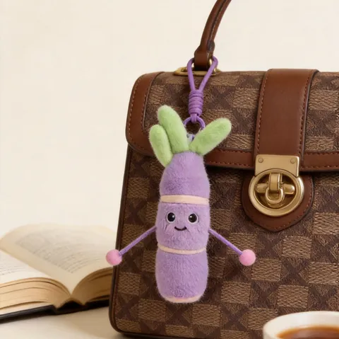 Colgante de Peluche de Caña de Azúcar Púrpura Creativa Simulación de Verduras Llavero Cara Bordada Linda Muñeca de Peluche Regalo