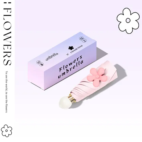 Portable UV Protection Sunshade Umbrella For Women Five-Fold Pongee Fabric Sun Umbrella With Flower Bud Design
