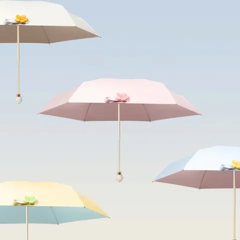 5-Fold Mini Sunshade Umbrella Flower Bud Design Pongee Fabric Aluminum Ribs UV Protection UPF 50 Parasol For Women Outdoor