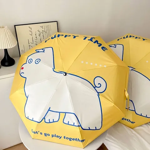 Cartoon Puppy Dinosaur Panda Pattern UV Protection Sun Rain Umbrella Portable Automatic Manual Folding Parasol For Women Men Kids