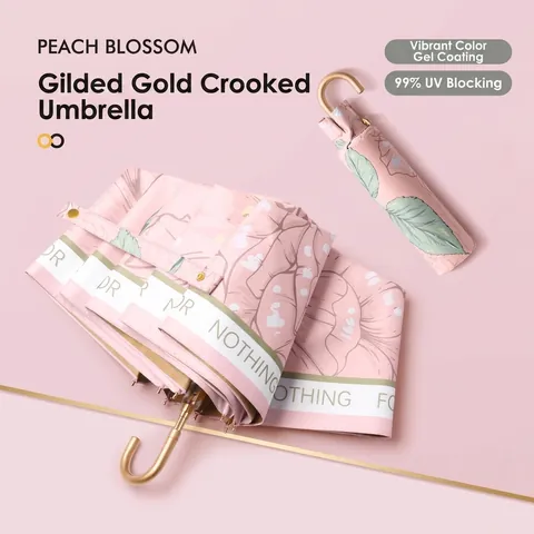 UPF50+ Sun Protection UV Blocking Folding Parasol For Women Aluminum Frame Pongee Fabric Lightweight Portable Pocket Umbrella Floral Pattern
