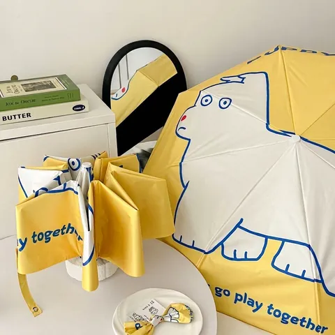 Cartoon Puppy Dinosaur Panda Pattern UV Protection Sun Rain Umbrella Portable Automatic Manual Folding Parasol For Women Men Kids