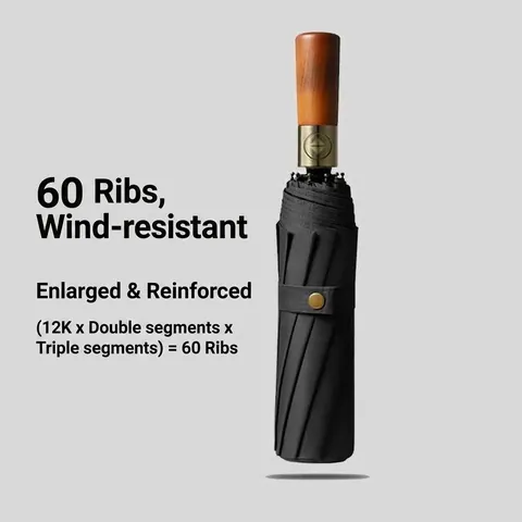 Automatic Folding Umbrella Wood Handle Windproof UV Protection Large Reinforced Parasol For Rain Sun Men Women Business Style