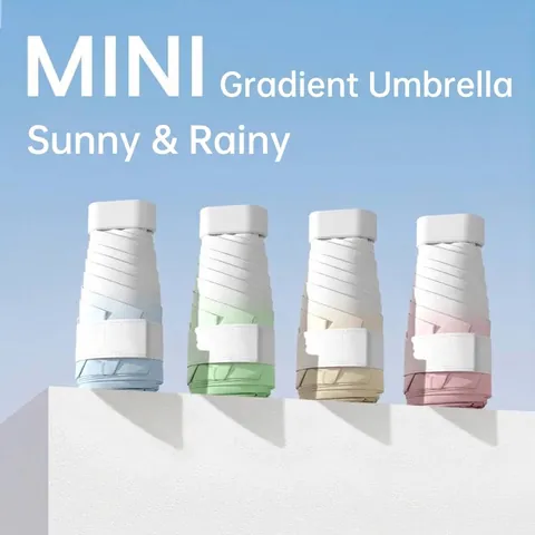 Mini Folding Sun Umbrella Women UPF 50 Plus UV Protection Portable Five Fold Flat Pongee Cloth Black Glue Coated Gradient Umbrella