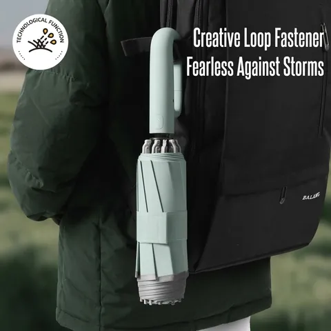 Automatic Reverse Folding Polyester Pongee Umbrella With Ring Buckle Handle Windproof Steel Ribs Large Canopy Rain Umbrella
