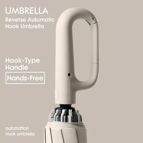 Automatic Reverse Folding Polyester Pongee Umbrella With Ring Buckle Handle Windproof Steel Ribs Large Canopy Rain Umbrella