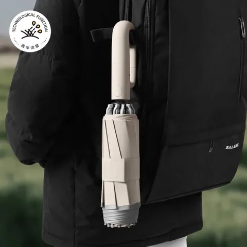 Automatic Reverse Folding Polyester Pongee Umbrella With Ring Buckle Handle Windproof Steel Ribs Large Canopy Rain Umbrella
