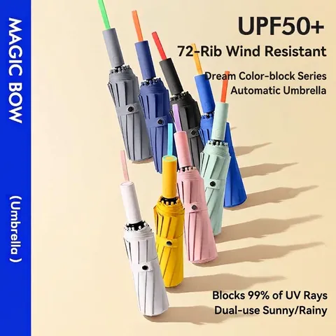 Automatic Folding Umbrella Reinforced Reinforced Ribs Sun Rain UV Protection Parasol Large Windproof Parasol For Women Men Travel