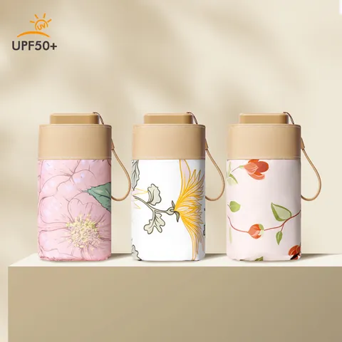 Mini Flat Pocket Sun Umbrella For Women UV Protection UPF High Sunscreen Folding Portable Floral Print Rain Umbrella