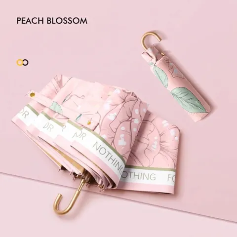 Parapluie Pliable Vintage Français Femmes Protection UV Parasol Avec Poignée à Crochet Dorée Floral Pois Cœur Pluie Soleil