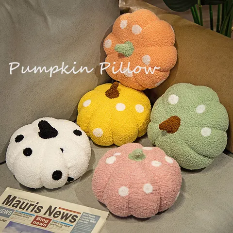 Cute Polka Dot Pumpkin Plush Pillow Soft Teddy Velvet Decorative Cushion For Sofa Bedroom Bay Window Nordic Style Stuffed Toy