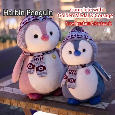 Cute Winter Penguin Plush Toy With Knit Hat And Scarf Nordic Style Soft Stuffed Animal Doll For Kids Home Decoration Gift