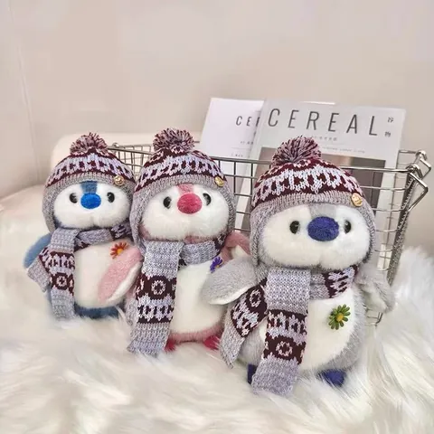 Cute Winter Penguin Plush Toy With Knit Hat And Scarf Nordic Style Soft Stuffed Animal Doll For Kids Home Decoration Gift