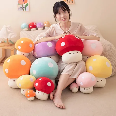 Cute Mushroom Plush Toy Colorful Polka Dot Stuffed Plant Doll Soft Mushroom Keychain Pendant Home Decor Gift For Kids