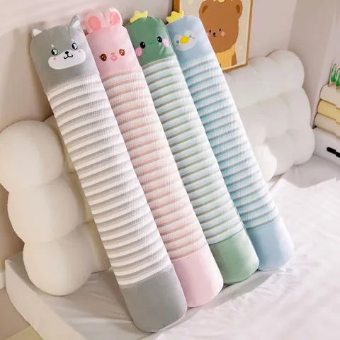 Traversin de Corps d'Été en Soie Glacée Rafraîchissant Design Dessin Animé Support de Sommeil Latéral Lavable Literie Rayée