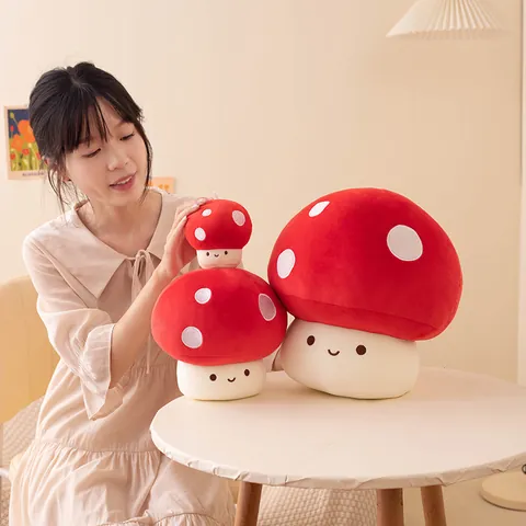 Cute Mushroom Plush Toy Colorful Polka Dot Stuffed Plant Doll Soft Mushroom Keychain Pendant Home Decor Gift For Kids