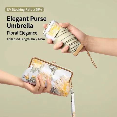 Mini 6-Fold Flat Pocket Sun Umbrella Portable UV Protection Lightweight Floral Sun And Rain Parasol For Women