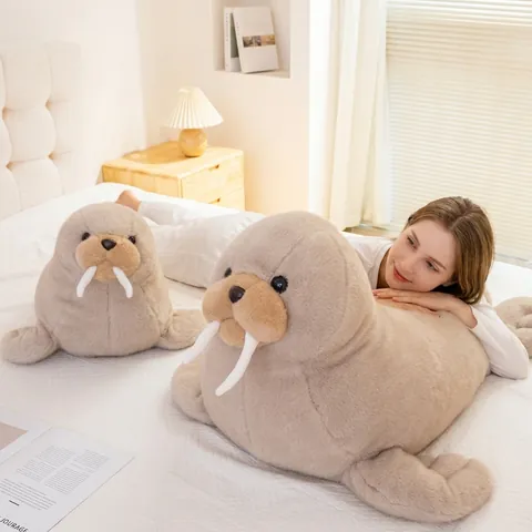 Realistic Walrus Plush Toy Soft Stuffed Sea Animal Simulation Seal Doll Home Decor Pillow Deep Sea Series Gift For Kids