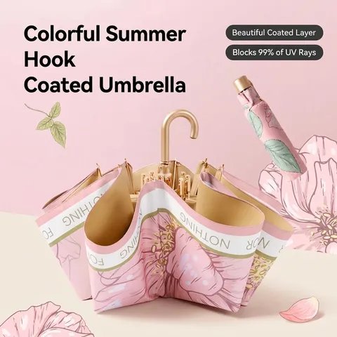 Parapluie Pliable Vintage Français Femmes Protection UV Parasol Avec Poignée à Crochet Dorée Floral Pois Cœur Pluie Soleil
