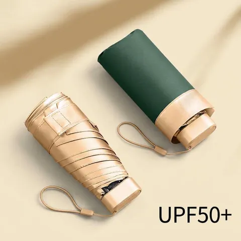 Mini Pocket Sun Rain Umbrella UV Protection UPF 50+ Portable Pongee Alloy 5-Fold 6-Fold Umbrella For Women Travel Outdoor