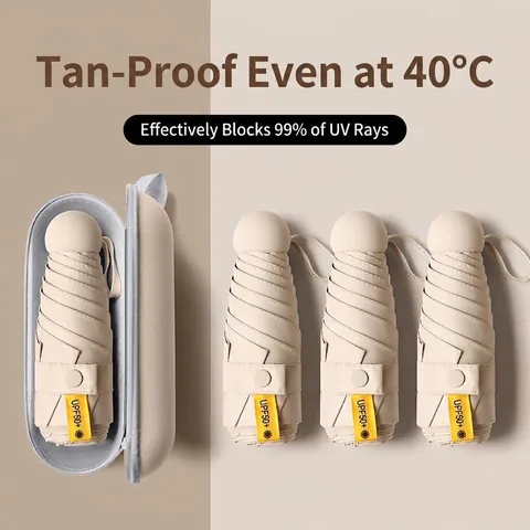 Mini Capsule Sun Umbrella UV Protection UPF50 Portable 5 Fold Sunshade Parasol Dual Use Travel Pocket Umbrella For Women
