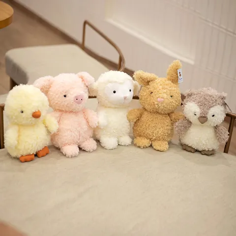 Peluche Animal de Dessin Animé Peluche Courte Canard Cochon Lapin Agneau Hibou Poupée Avec Rembourrage en Coton PP Pour Enfants