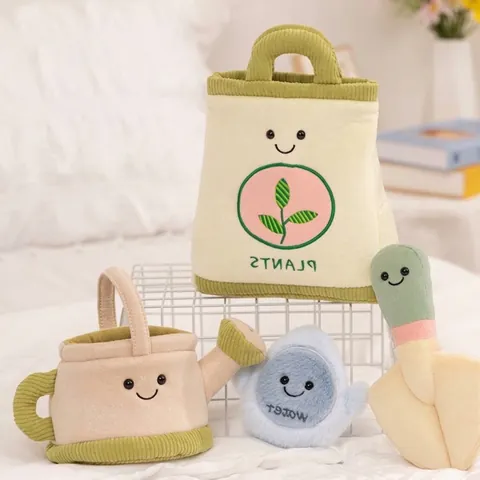 Cartoon Gardening Tool Simulation Plush Toy Set Soft Watering Can Shovel Plant Bag Water Drop Dolls Decorative Plushies For Kids Gift