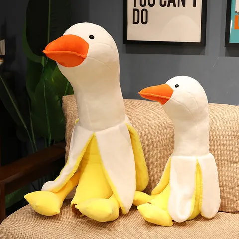 Creative Banana Transformation Duck Plush Toy Soft Rabbit Fur Stuffed White Goose Long Pillow Cute Fruit Animal Doll Home Decor Gift