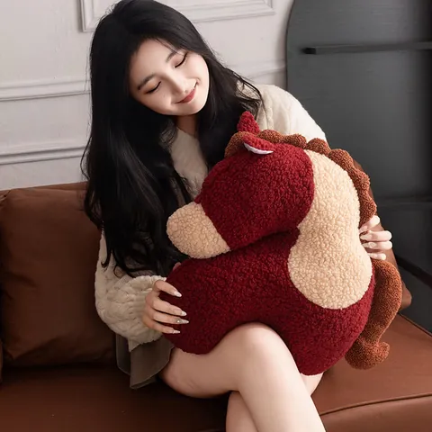 Oreiller en Peluche Dessin Animé Année du Cheval Rouge Chitu Cheval Animal en Peluche Décoratif pour Nouvel An Maison Salon Canapé Cadeau