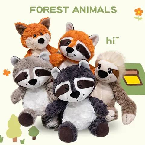 Realistic Forest Animal Plush Toy Raccoon Fox Sloth Stuffed Doll Soft PP Cotton Animal Zoo Theme Plushie For Kids Birthday Gift Home Decor