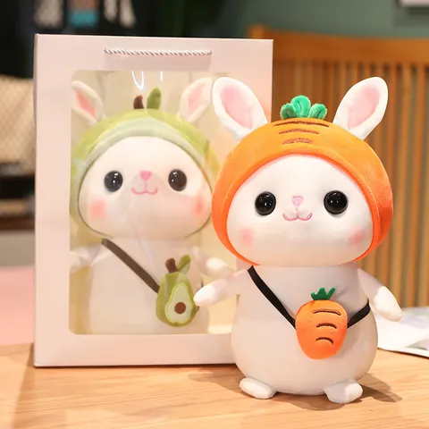 Cute Cartoon Bunny Transformation Plush Toy Soft Stuffed Rabbit Doll With Carrot Avocado Dinosaur Unicorn Hood Costume Children Birthday Gift