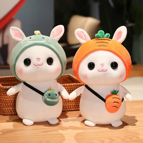 Cute Cartoon Bunny Transformation Plush Toy Soft Stuffed Rabbit Doll With Carrot Avocado Dinosaur Unicorn Hood Costume Children Birthday Gift