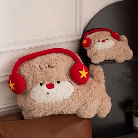 Cute Scruffy Dog Plush Toy With Earphones Soft Cartoon Puppy Throw Pillow Polyester PP Cotton Dog Cushion For Sofa Home Decor Photo Props