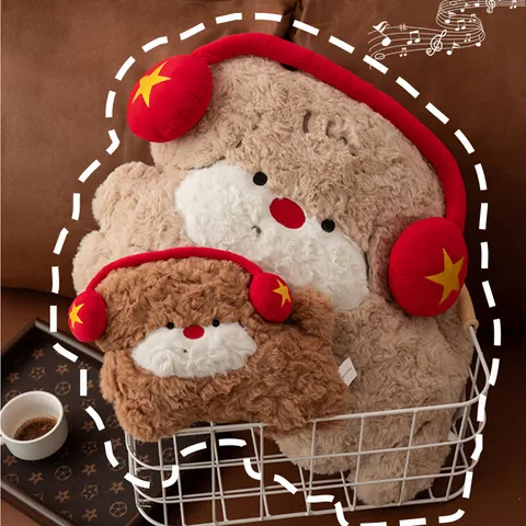 Cute Scruffy Dog Plush Toy With Earphones Soft Cartoon Puppy Throw Pillow Polyester PP Cotton Dog Cushion For Sofa Home Decor Photo Props