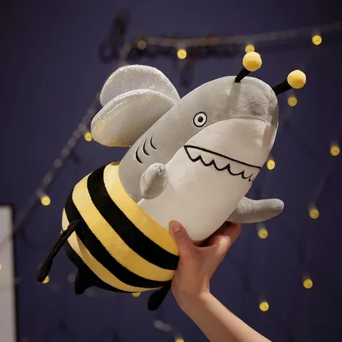 Shark Bee Transformation Plush Toy Funny Crossover Shark-Bee Stuffed Animal Creative Soft Plush Doll For Gift Home Decor