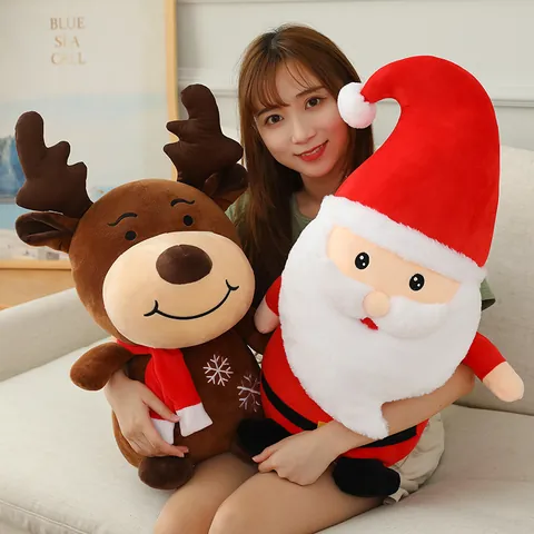 Christmas Santa Claus Reindeer Plush Toy Stuffed Animal Holiday Decoration Doll Soft Indoor Ornament For Home Kids Gift