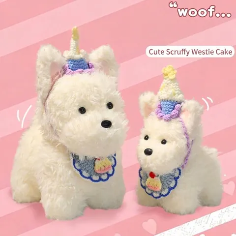 Scruffy West Highland White Terrier Plush Toy Realistic Westie Puppy Doll Soft Polyester Stuffed Animal Dog Birthday Gift For Kids Women Home Decor