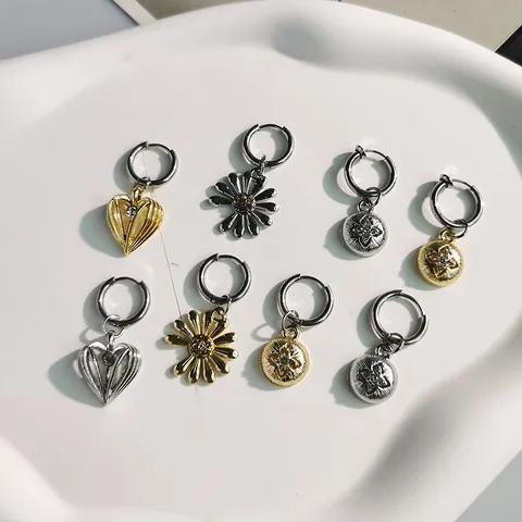 Vintage Gänseblümchen Herz Stern Creolen Für Damen Titanstahl Strass Gold Silber Ohrclips Schmuck Zubehör