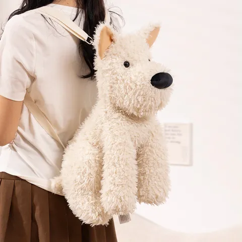 Linda Mochila de Peluche de Perro West Highland Terrier Bolso de Hombro Suave con Forma de Animal Para Niños Mujeres Regalo