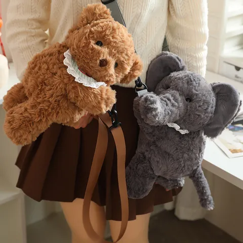 Zaino in Peluche con Animali dei Cartoni Animati per Donna Orso Pecora Coniglio Elefante Bambola Stile JK Cinghia Regolabile
