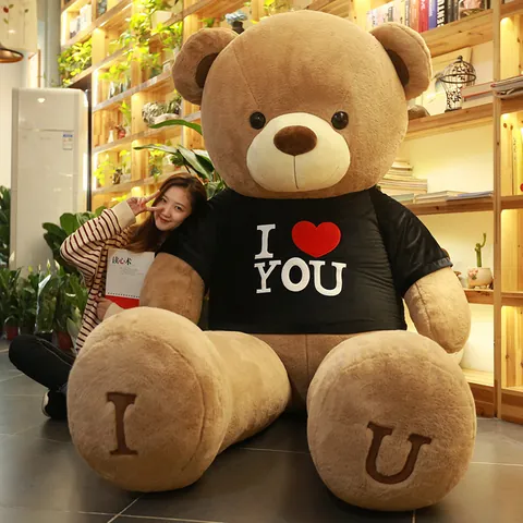 Giant Teddy Bear Plush Toy Large Soft Stuffed Animal Bear With Ribbon Heart Embroidery For Birthday Valentine Day Gift