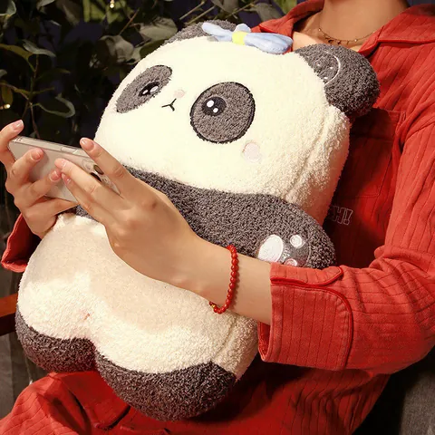 2-in-1 Animal Plush Pillow Blanket Combo Soft Panda Pig Rabbit Frog Travel Office Nap Cushion Washable Fleece Throw
