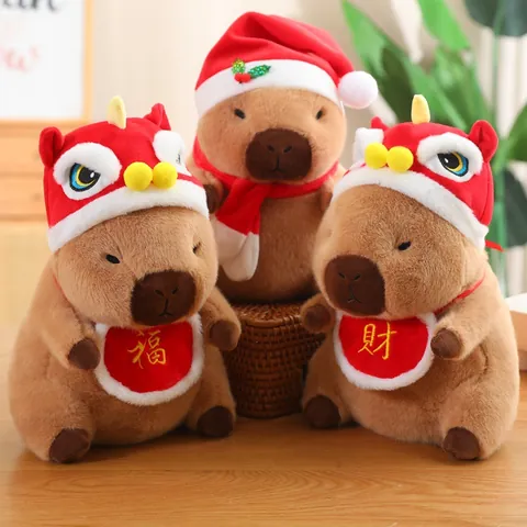 Lindo Juguete De Peluche De Capibara Suave Animal De Peluche Con Gorro De Navidad Traje De Danza Del León Para Niños Niños Niñas Regalo De Festival Home Decor