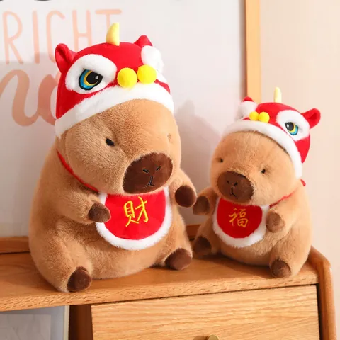 Lindo Juguete De Peluche De Capibara Suave Animal De Peluche Con Gorro De Navidad Traje De Danza Del León Para Niños Niños Niñas Regalo De Festival Home Decor