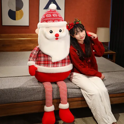 Large Santa Claus Plush Toy Long Legged Plaid Fabric Stuffed Doll Christmas Decoration Soft Pillow For Home Festive Gift