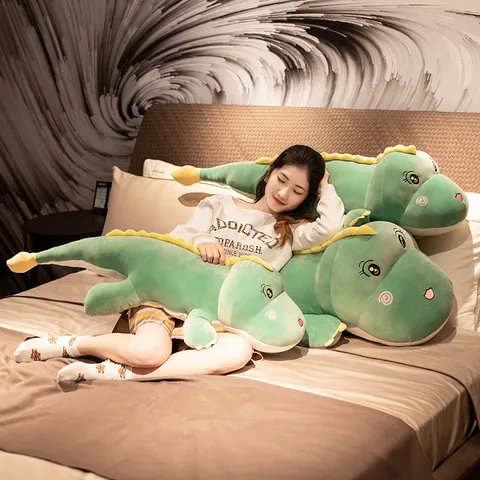 Simpatico Dinosauro Lungo Peluche Giocattolo Morbido Animale Di Pezza Cuscino Per Il Corpo Per Letto Dormire Testiera Schienale Cuscino Regalo Per Bambini Adulti