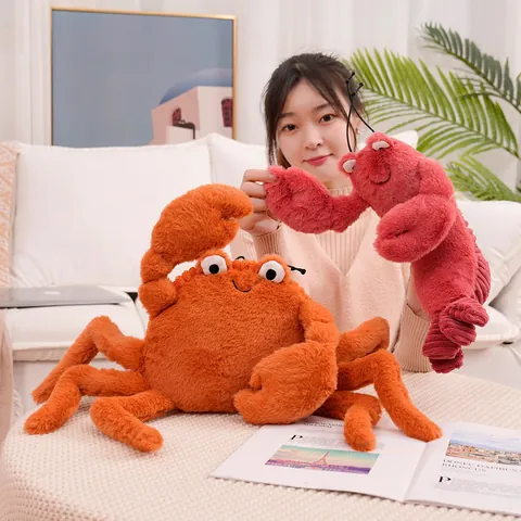 Juguete de Peluche de Simulación de Langosta y Cangrejo Lindo Animal Marino Muñeca Rellena Almohada Suave Decoración del Hogar Regalo