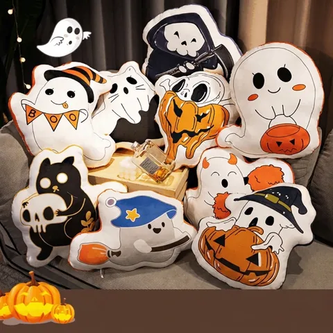 Halloween Geist Plüschkissen Weicher Kürbis Skelett Sensenmann Stofftier Skurrile Hausdeko Festliches Party Ornament Geschenk