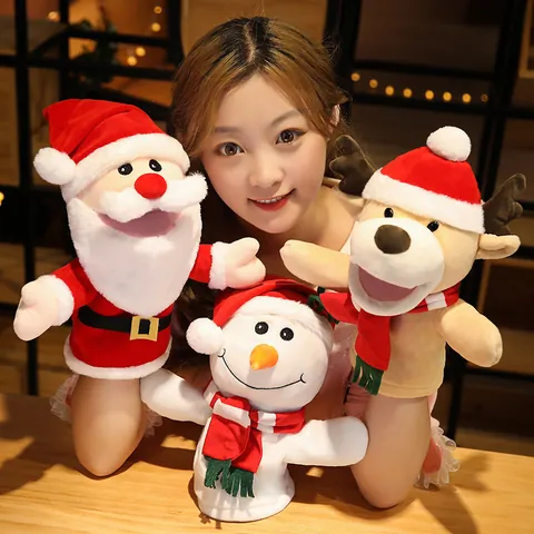 Christmas Hand Puppet Interactive Plush Toy Cartoon Santa Snowman Reindeer Penguin Doll For Children Holiday Party Gift